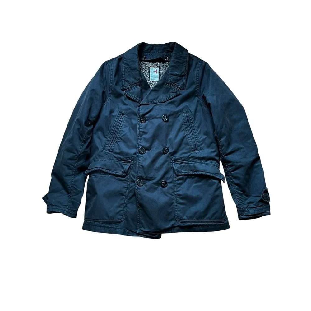 Relwen Mens Peacoat Sherpa Lined Anchor Button Coat, Size Medium